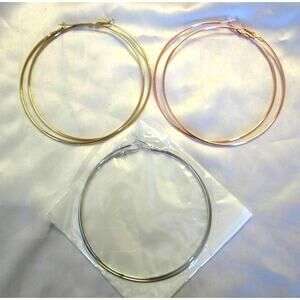 Cocadant 4" Hoop Earrings 3 Pc Silver Gold Plated Rose Gold Hypoallergenic Light